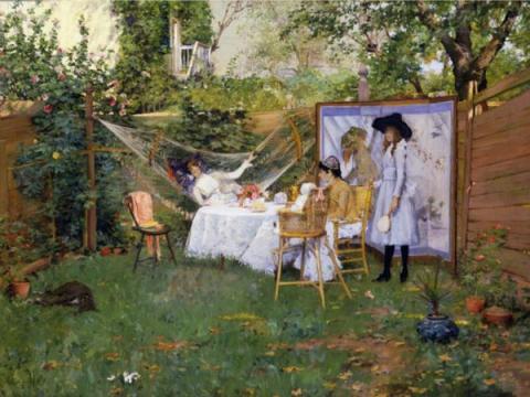 William Merritt Chase, "The open air breakfast" (1888)